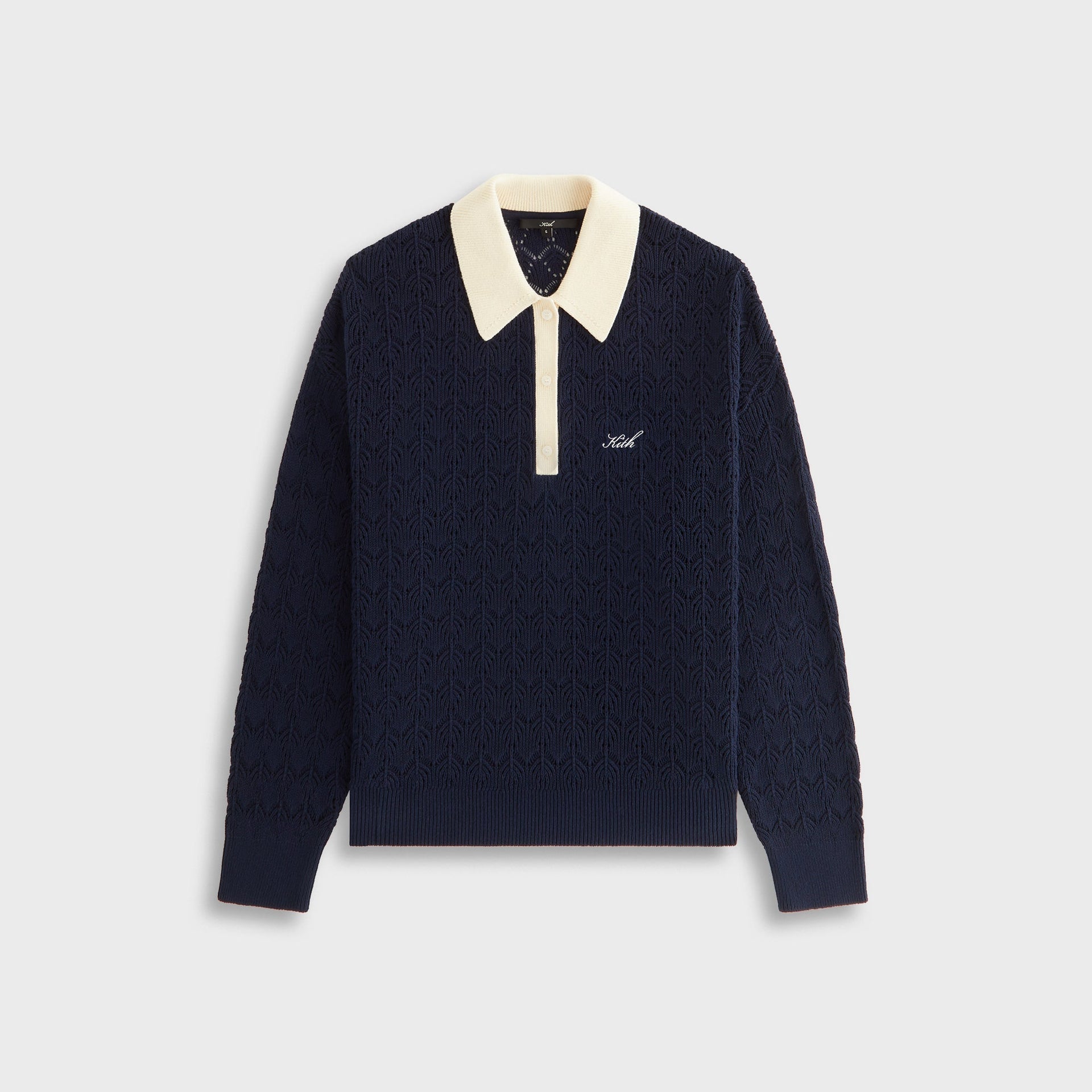 Kith Women Selma Crochet Polo Long Sleeve - Nocturnal - PH