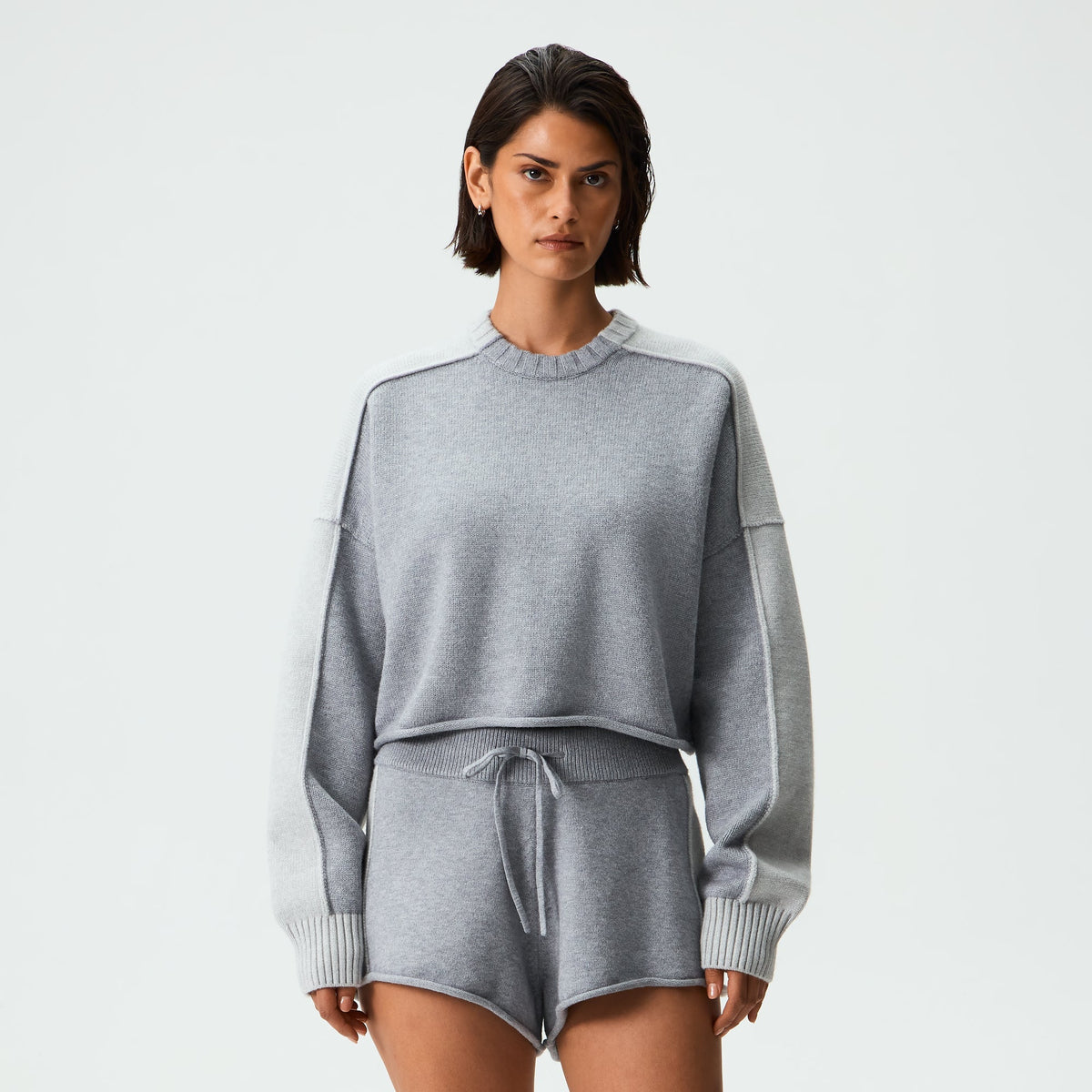 Kith Women Freja Cropped Blocked Sweater - Cool Heather Grey - PH