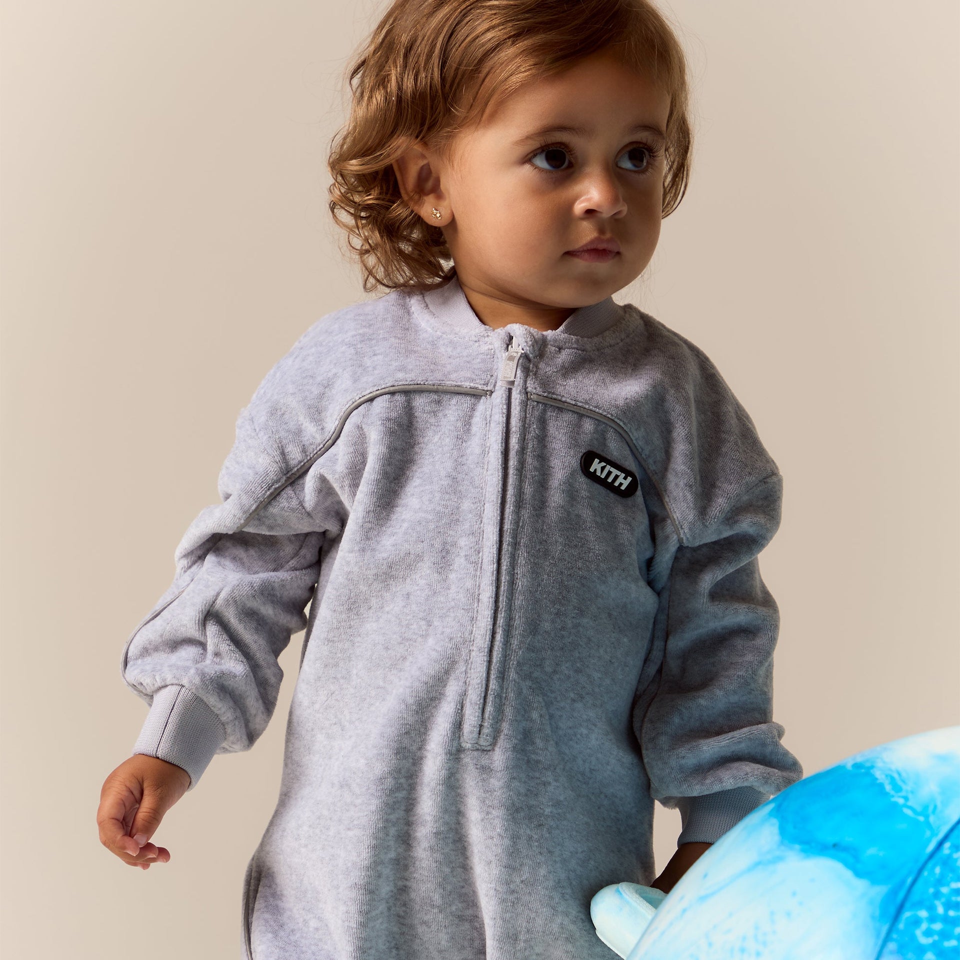 Kith Baby Velour Track Coverall - Heather Grey