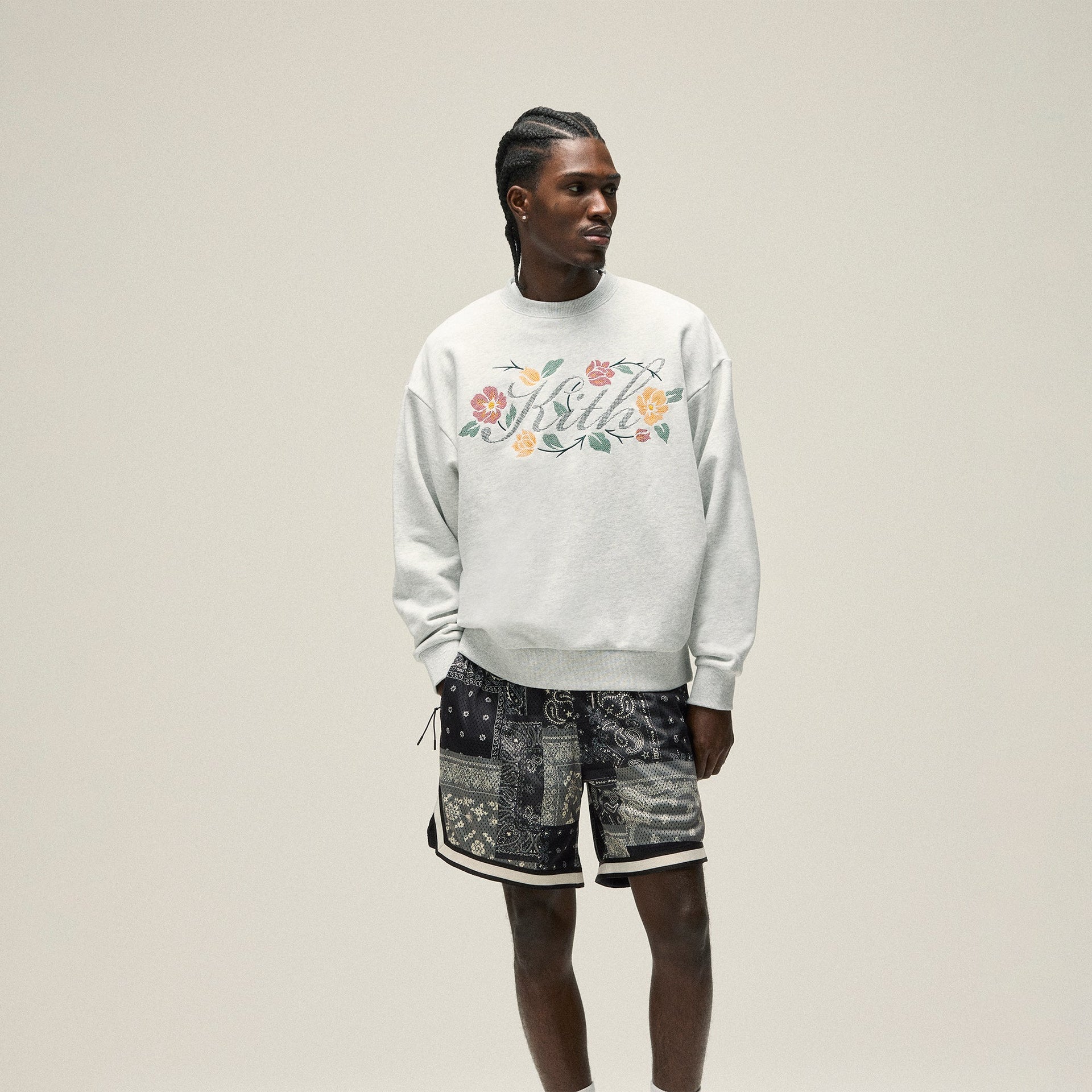 Kith Floral Script Nelson Crewneck - Light Heather Grey