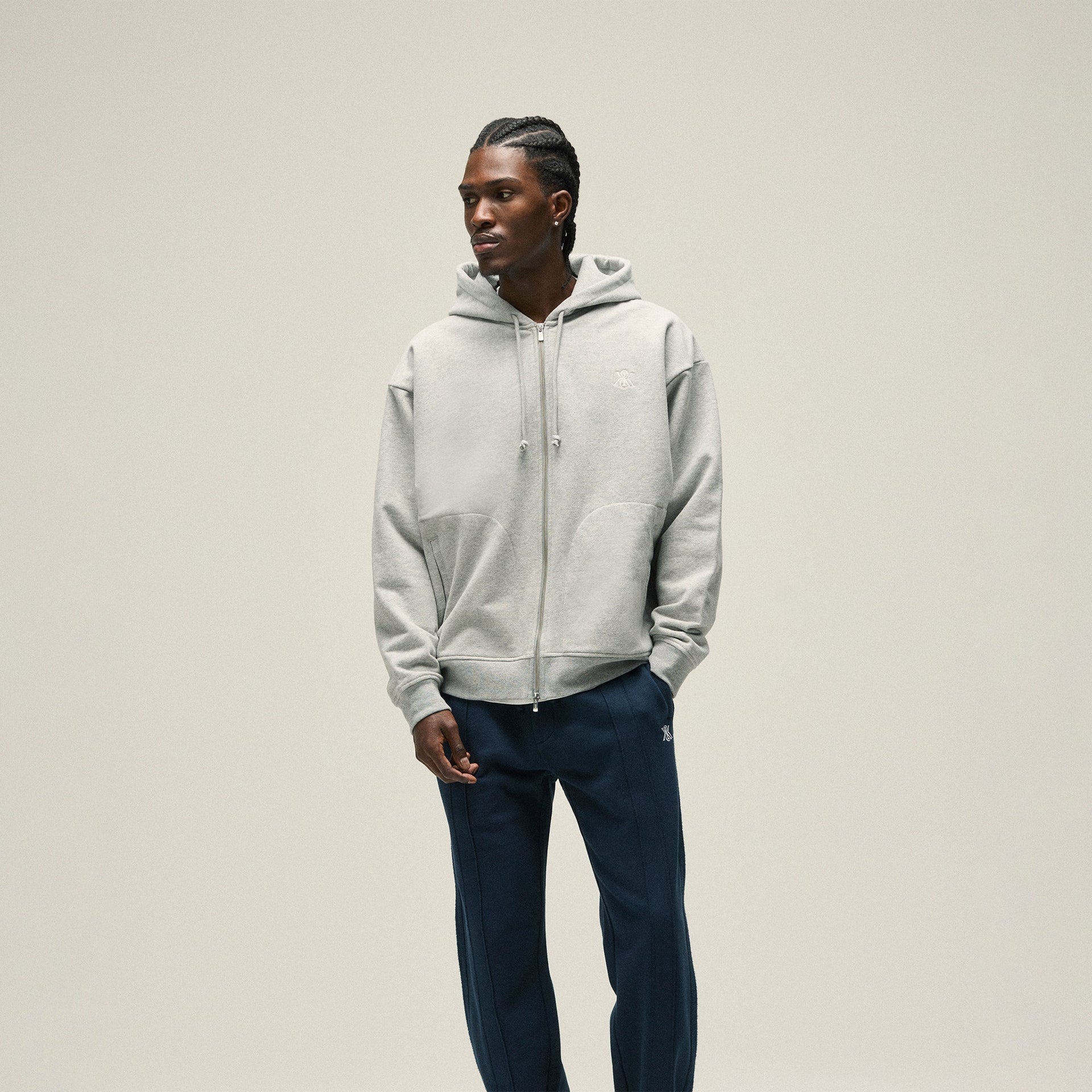 Kith Suede Fleece Nelson Full Zip Hoodie - Medium Heather Grey