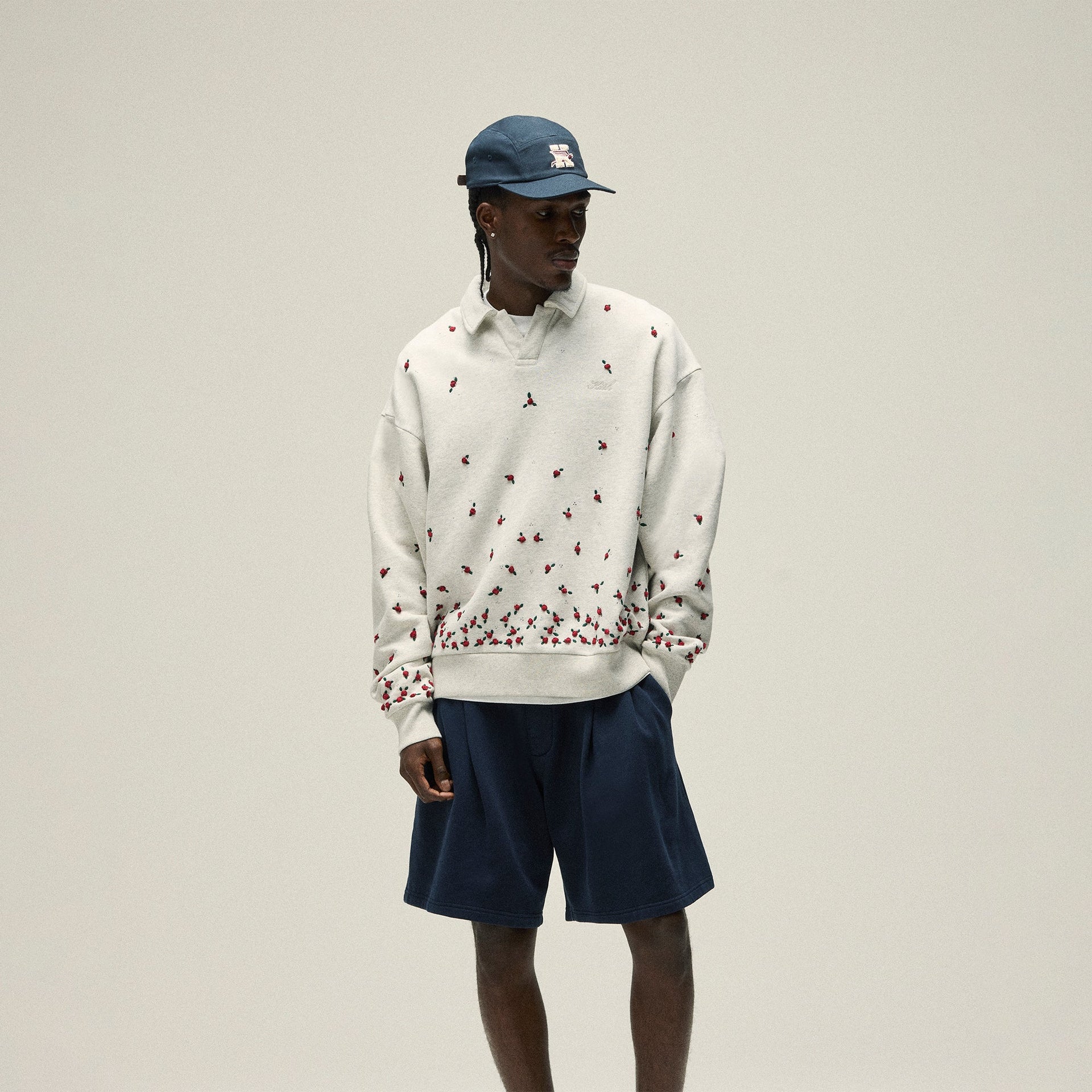 Kith Floral Ombre Nelson Collared Pullover - Light Heather Grey