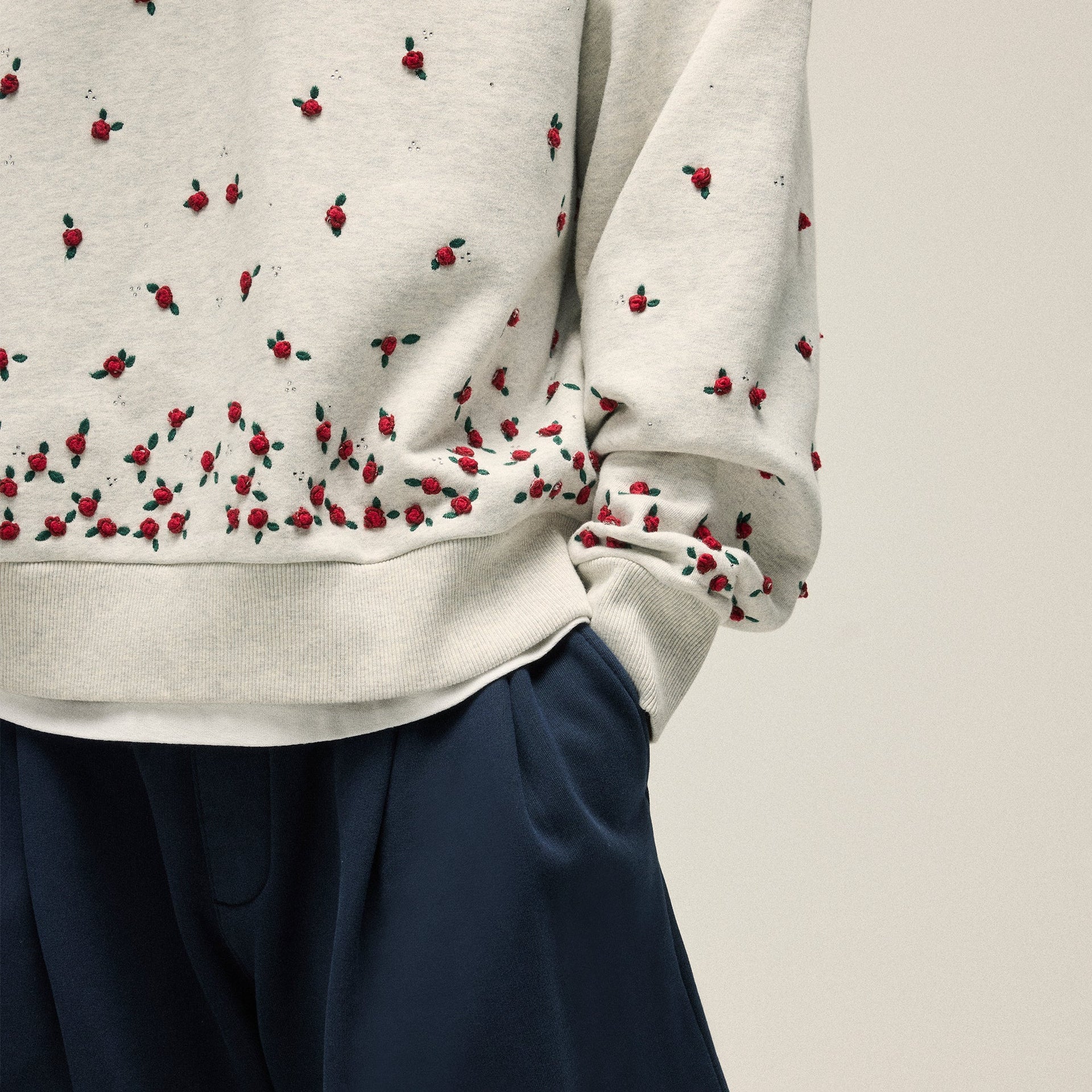 Kith Floral Ombre Nelson Collared Pullover - Light Heather Grey