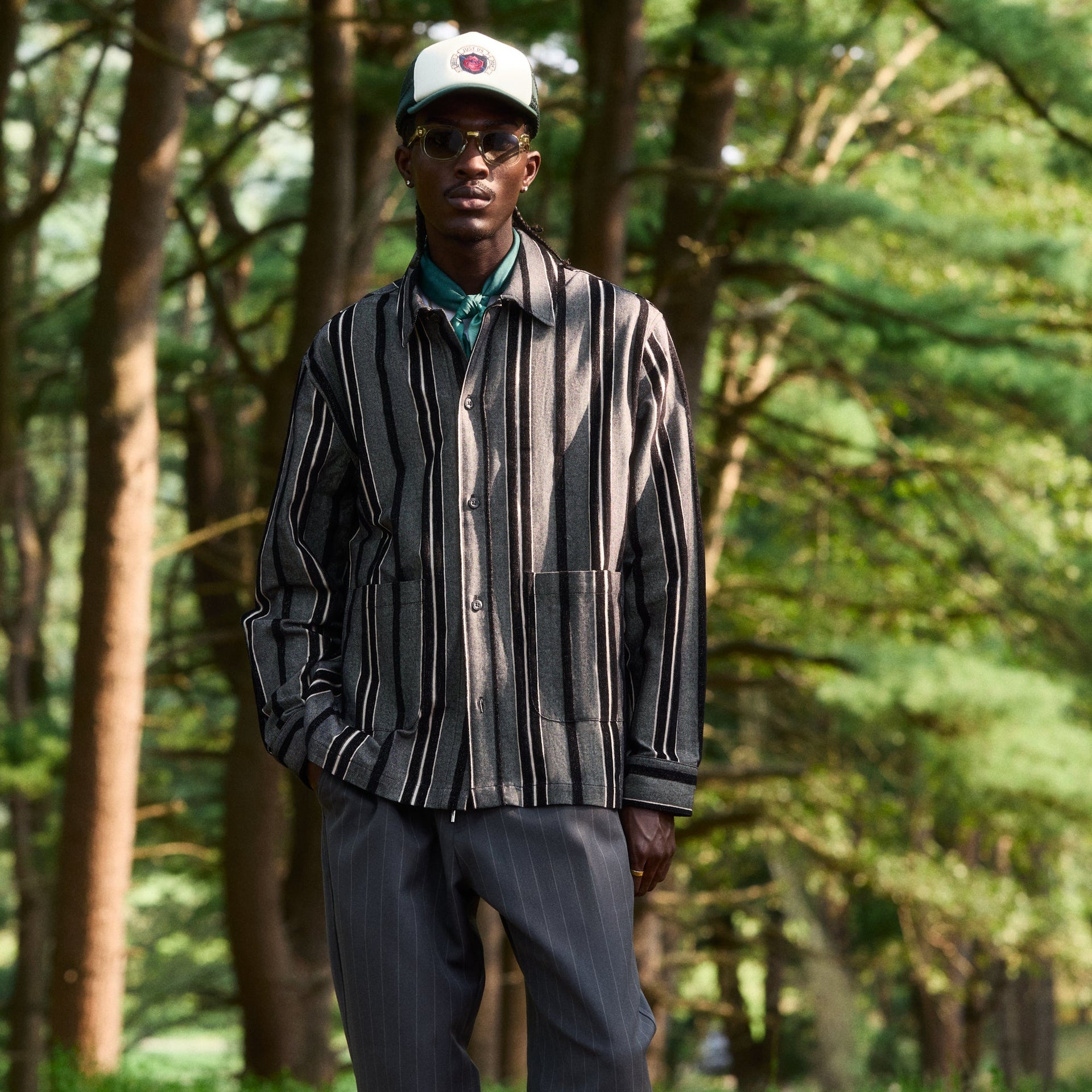 Kith Striped Flannel Boxy Collared Overshirt - Black