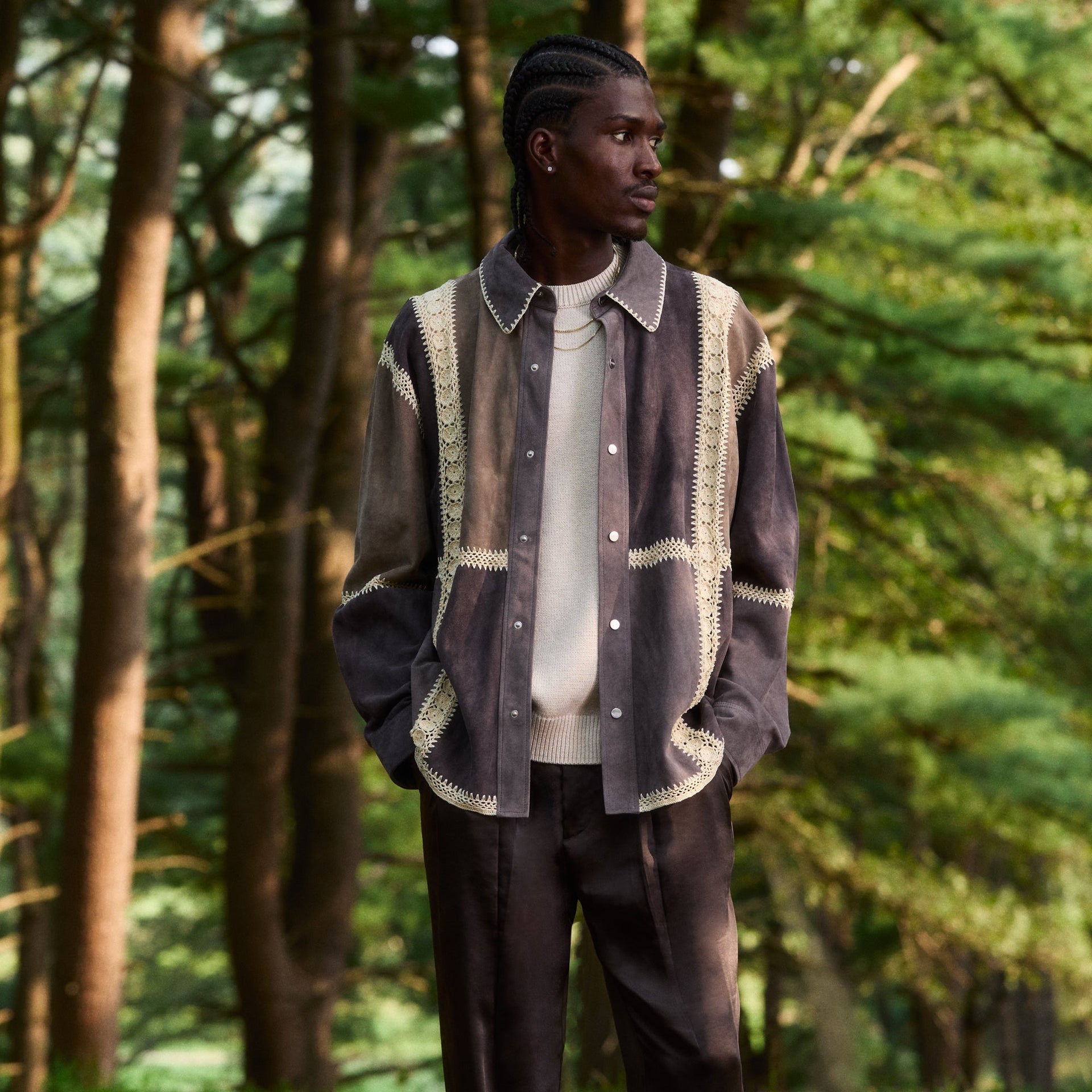 Kith Suede Combo Boxy Collared Overshirt - Hematite