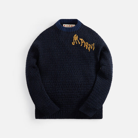 Marni Mouline Shetland Wool With Embroidered Logo - Ink