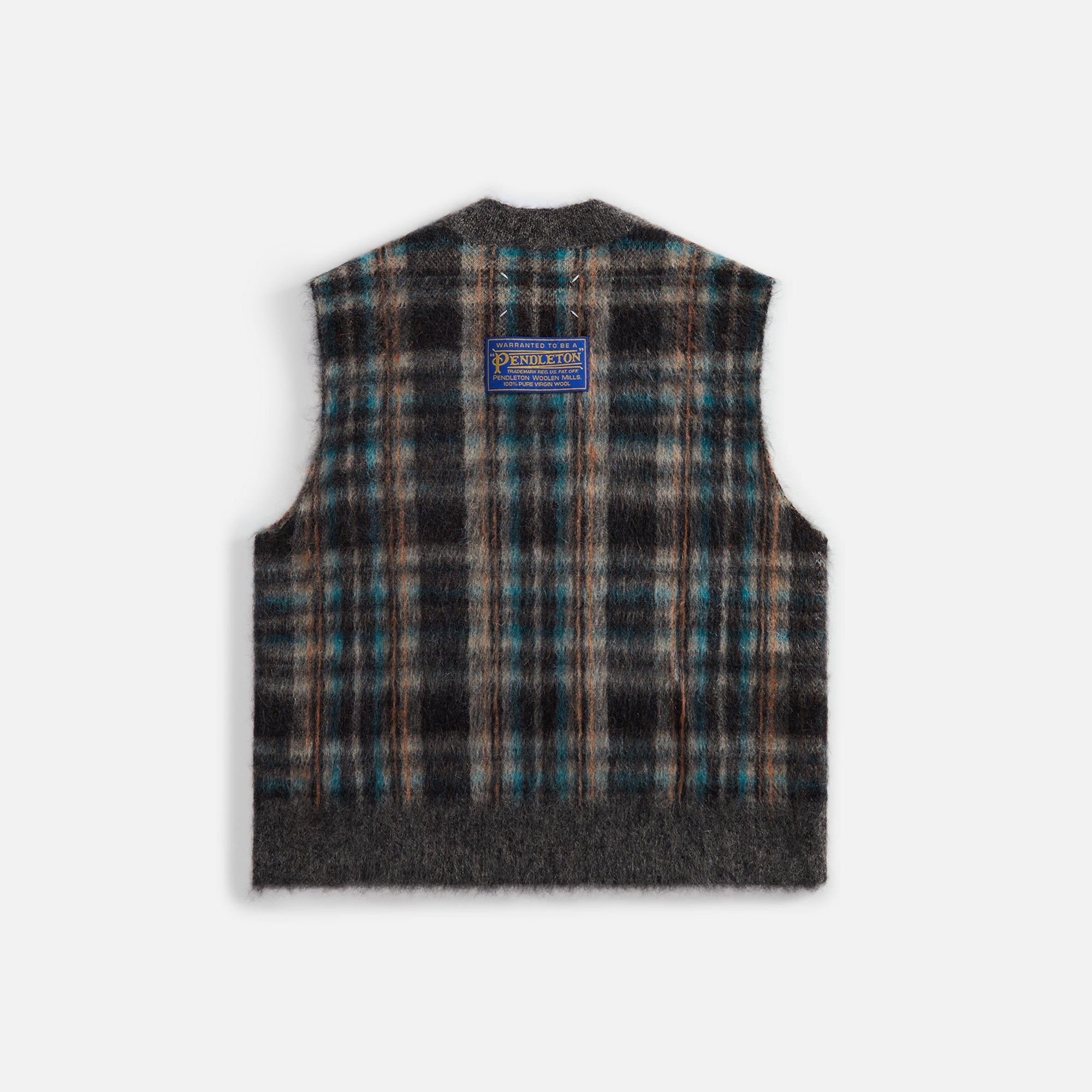 Margiela Gilet Gauge 7 Brushed Check Vest - Walnut Orange / Petrol