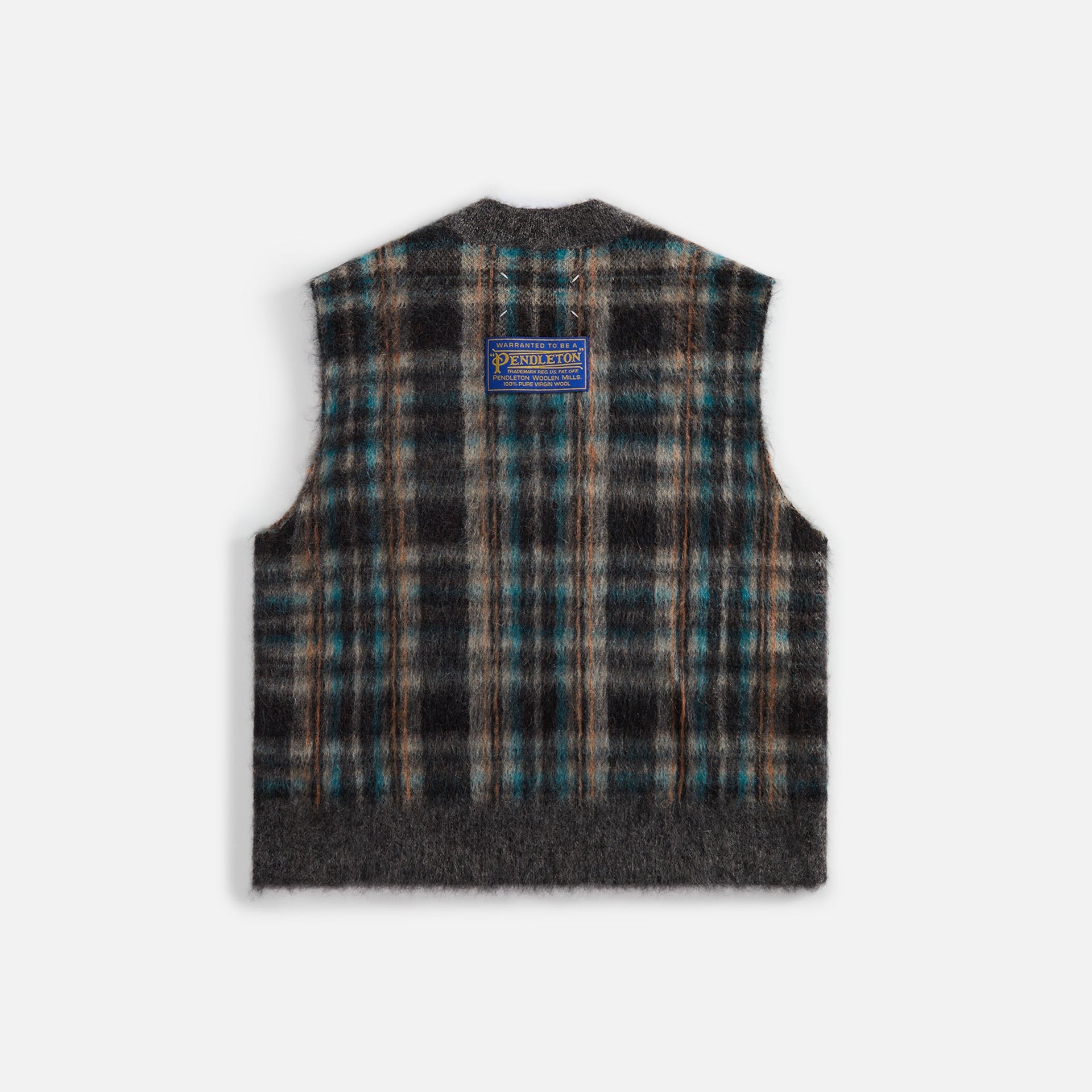 Margiela Gilet Gauge 7 Brushed Check Vest - Walnut Orange / Petrol Black