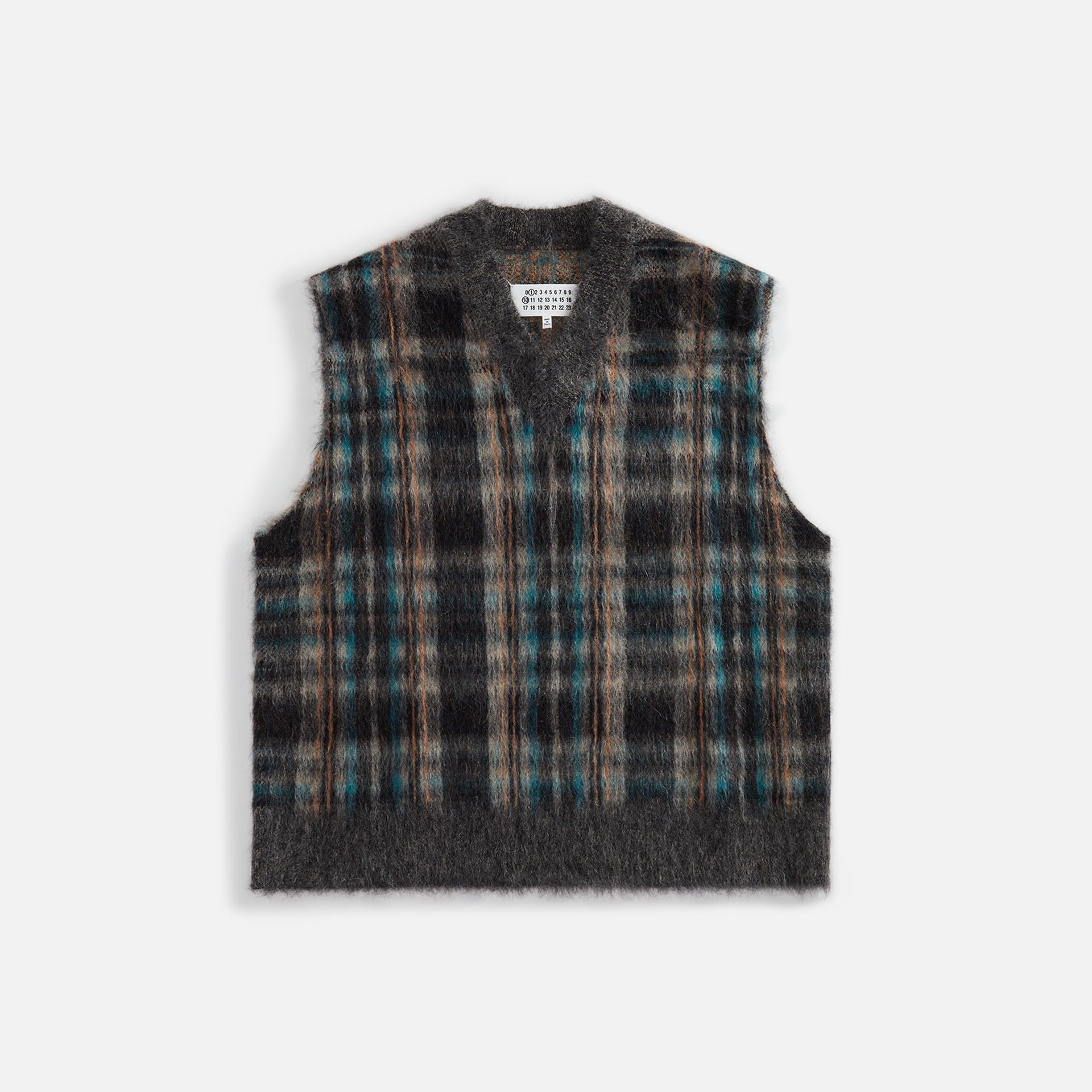 Maison Margiela Gilet Gauge 7 Brushed Check Vest - Walnut Orange / Petrol Black