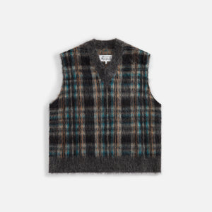 Maison Margiela Gilet Gauge 7 Brushed Check Vest - Walnut Orange / Petrol Black