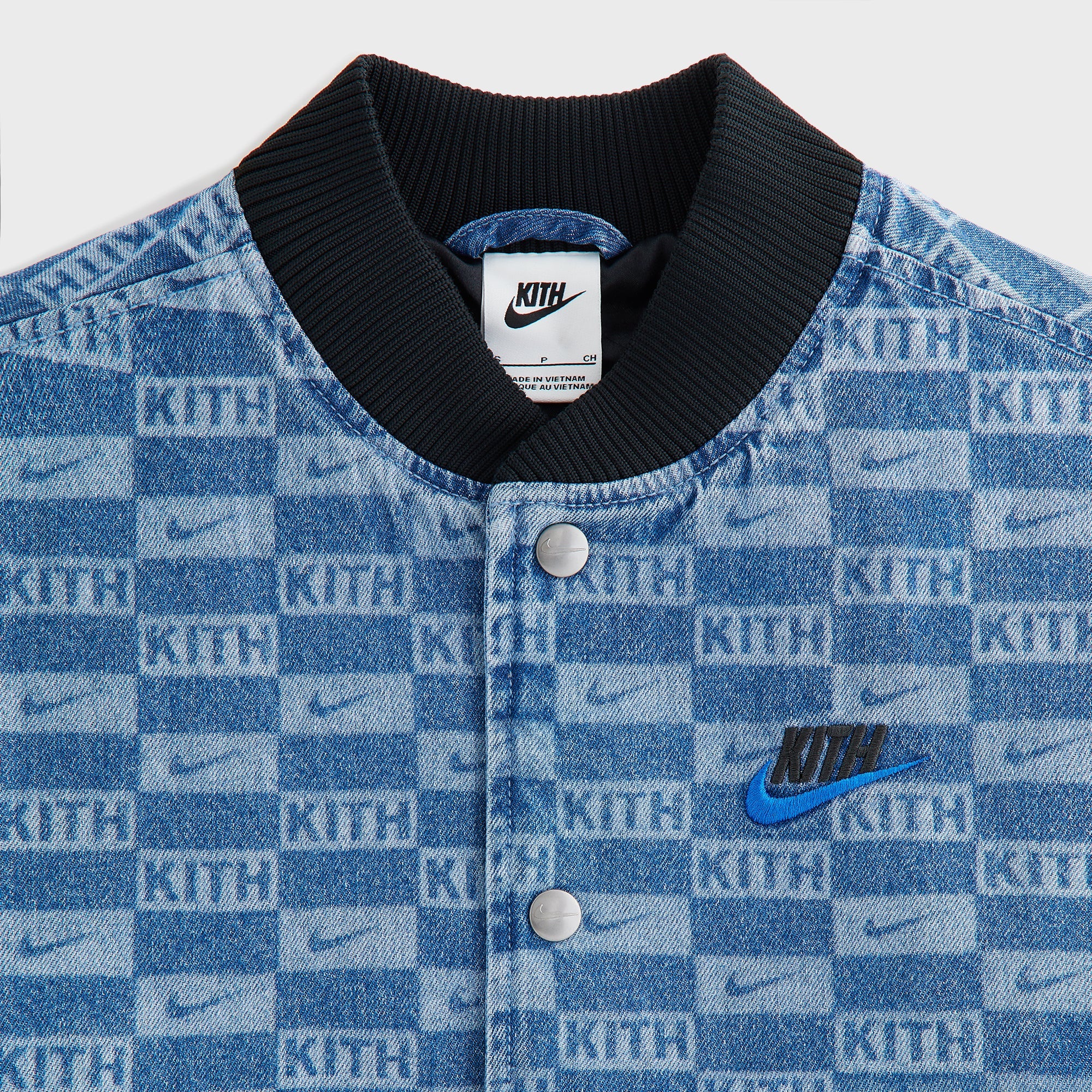 KITH NIKEピンバッジ Kith Kids for Nike Denim Laser Etched Varsity Jacket - Mystic Navy
