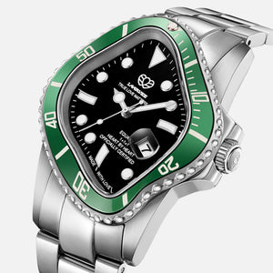 LAARVEE Silver Precision Steel - Green Bezel & Black Dial