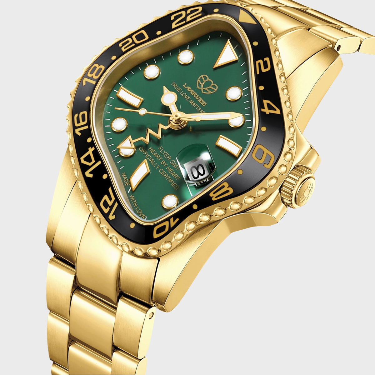 LAARVEE Golden Precision Steel - Black Ceramic Bezel / Green Dial