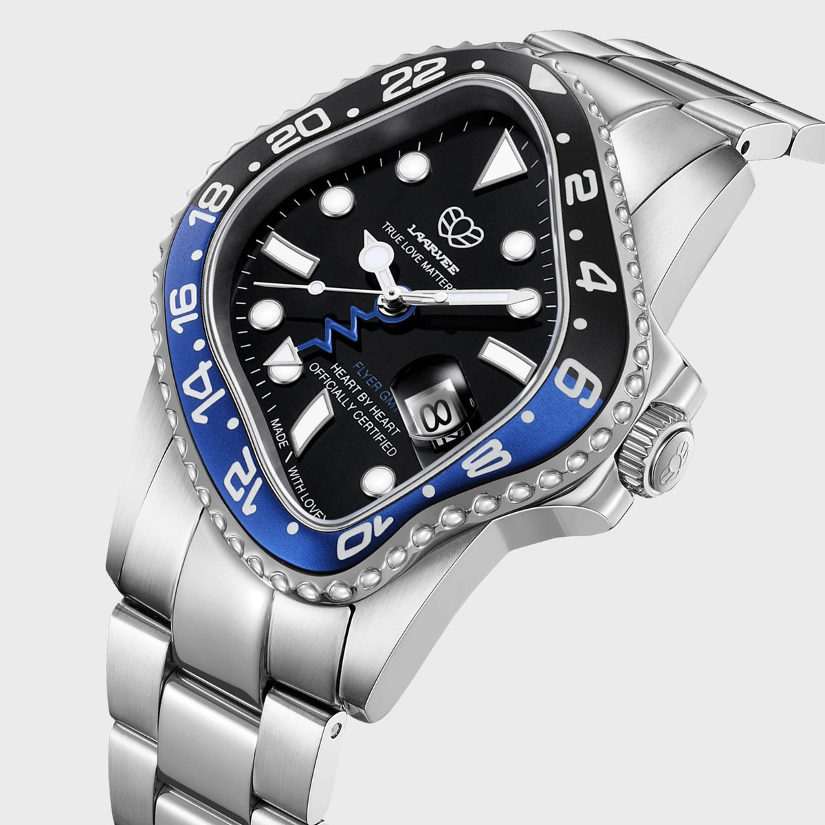 LAARVEE Silver Precision Steel - Black / Blue Aluminum Bezel / Black Dial