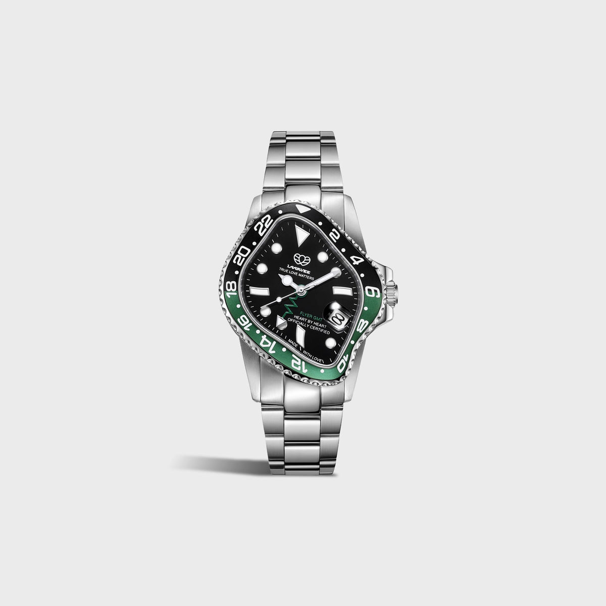 LAARVEE Silver Precision Steel - Black / Green Aluminum Bezel / Black Dial