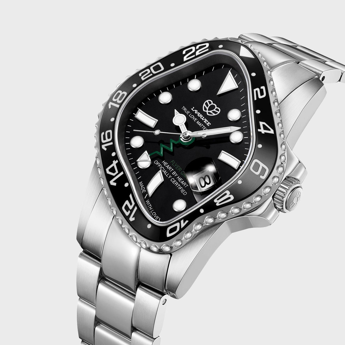 LAARVEE Silver Precision Steel - Black Bezel / Black Dial