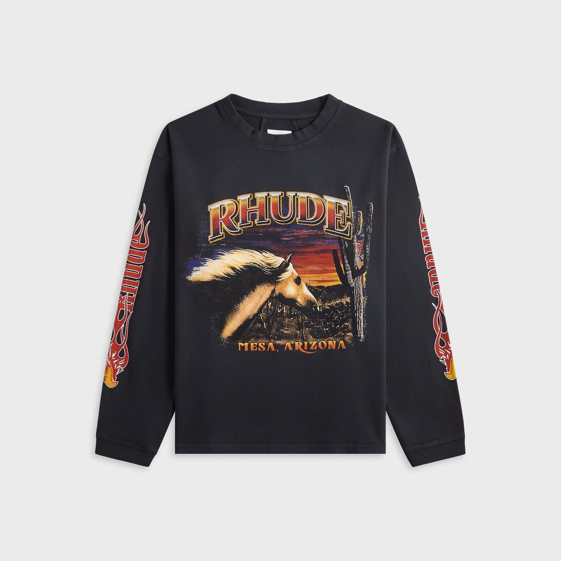 Rhude Mesa Stallion Long Sleeve Tee - Vintage Black / Red / Yellow