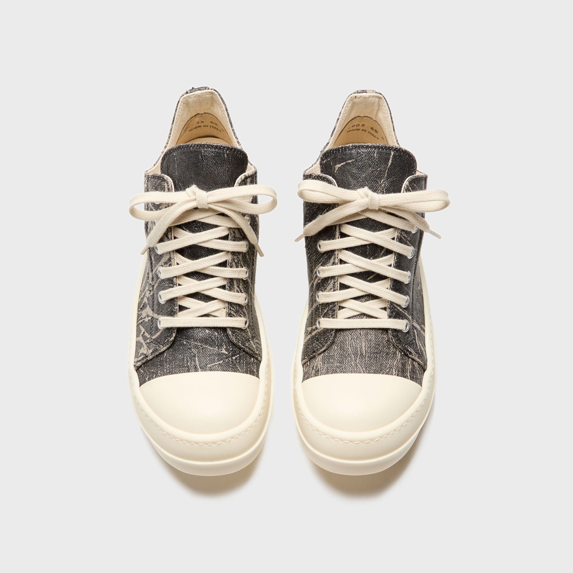 Rick Owens Low Sneaks - Washed Foil Denim Black