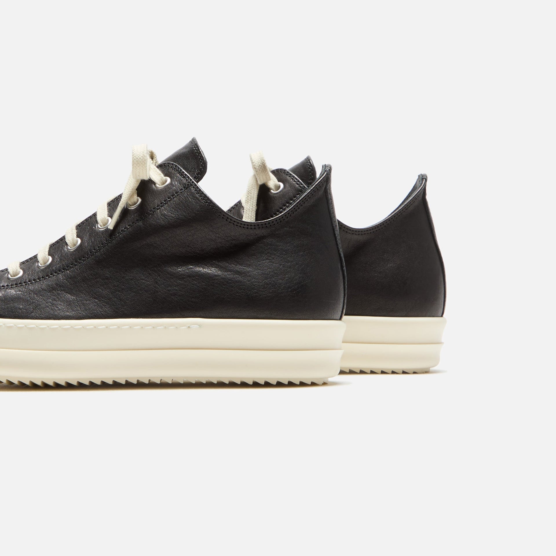 Rick Owens Low Sneakers Scarpe In Pelle - Black / Milk / Milk