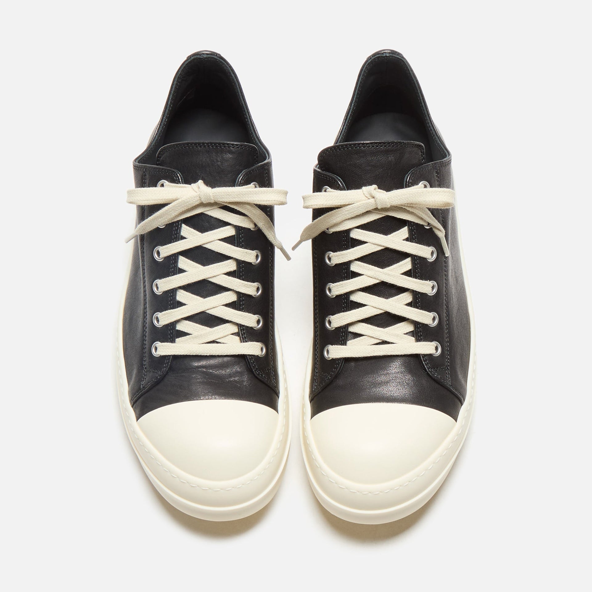 Rick Owens Low Sneakers Scarpe In Pelle - Black / Milk / Milk