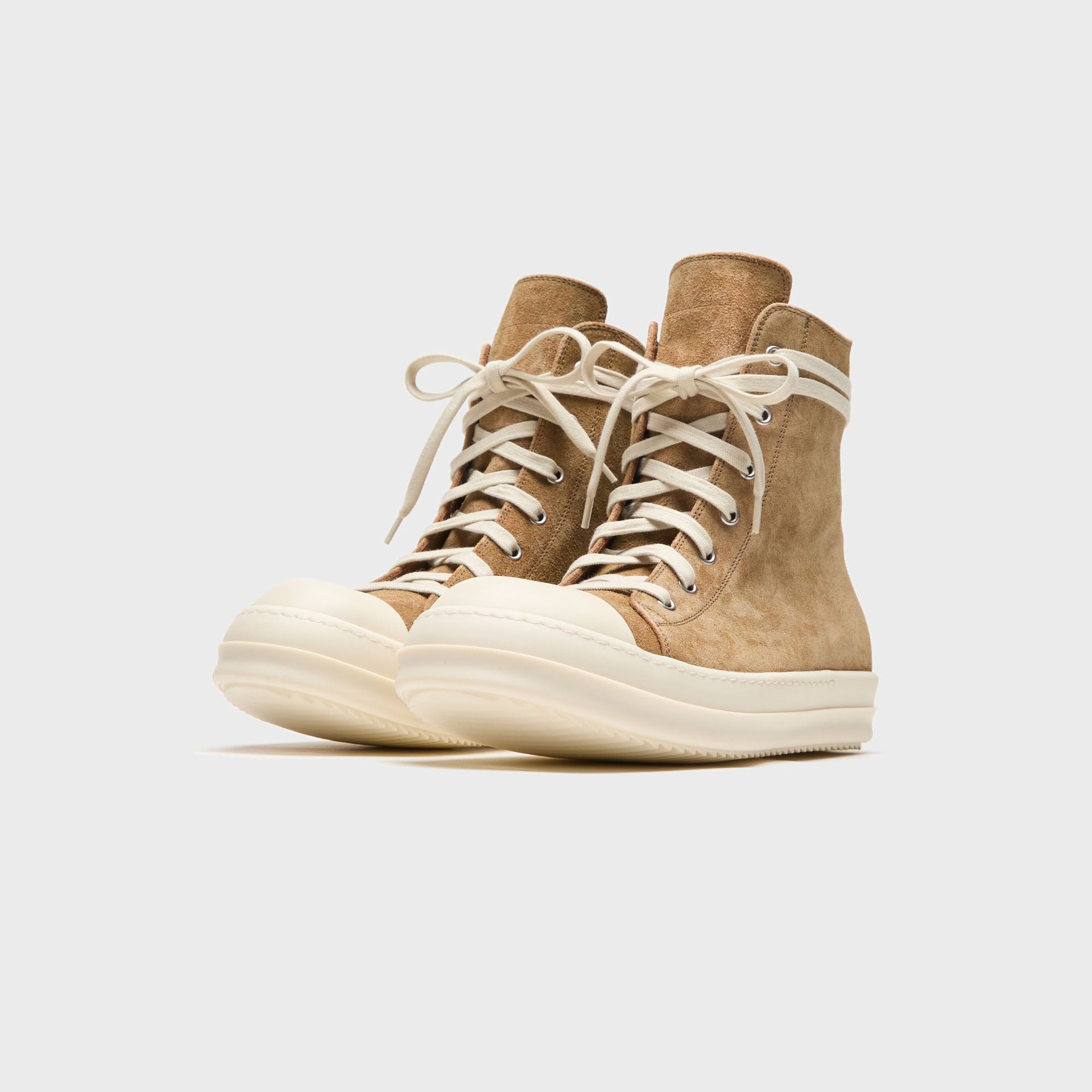 Rick Owens WMNS Temple Sumi Suede High Top Sneakers - Brown / Milk / Milk
