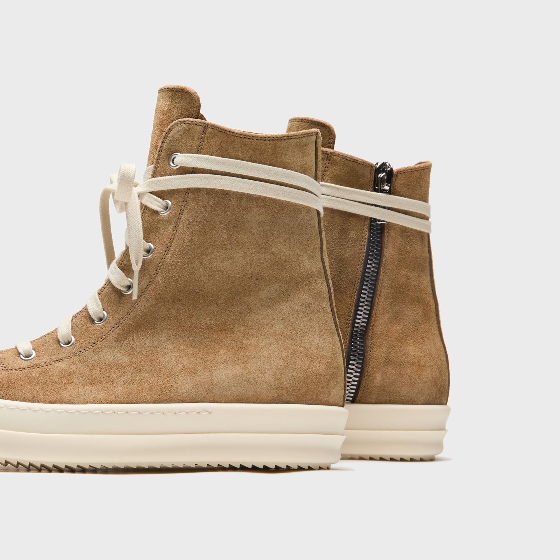 Rick Owens WMNS Temple Sumi Suede High Top Sneakers - Brown / Milk / Milk