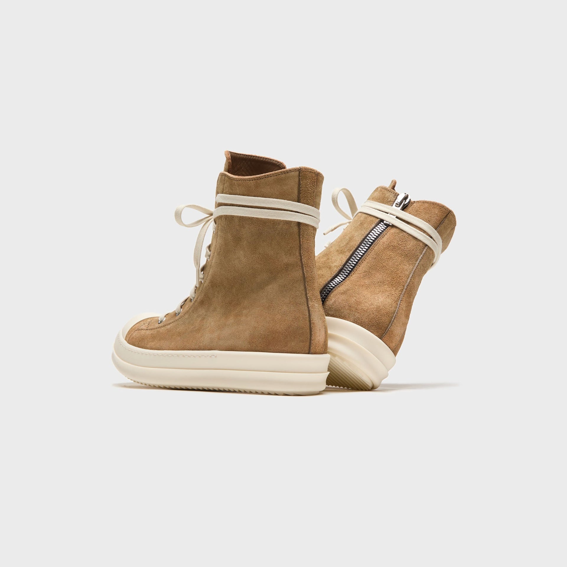 Rick Owens WMNS Temple Sumi Suede High Top Sneakers - Brown / Milk / Milk