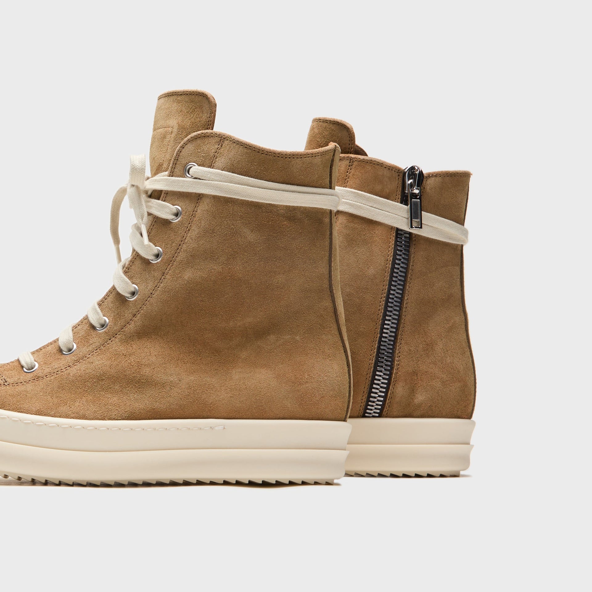 Rick Owens Temple Sumi Suede High Top Sneakers - Brown / Milk / Milk