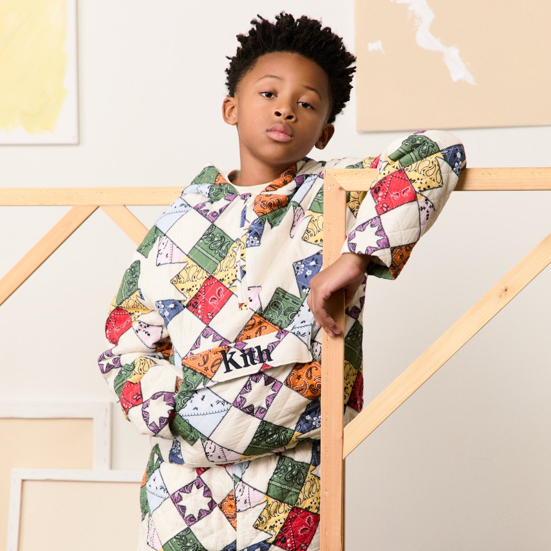 Kith Kids Quilted Patchwork Harrison Pullover - Sandrift