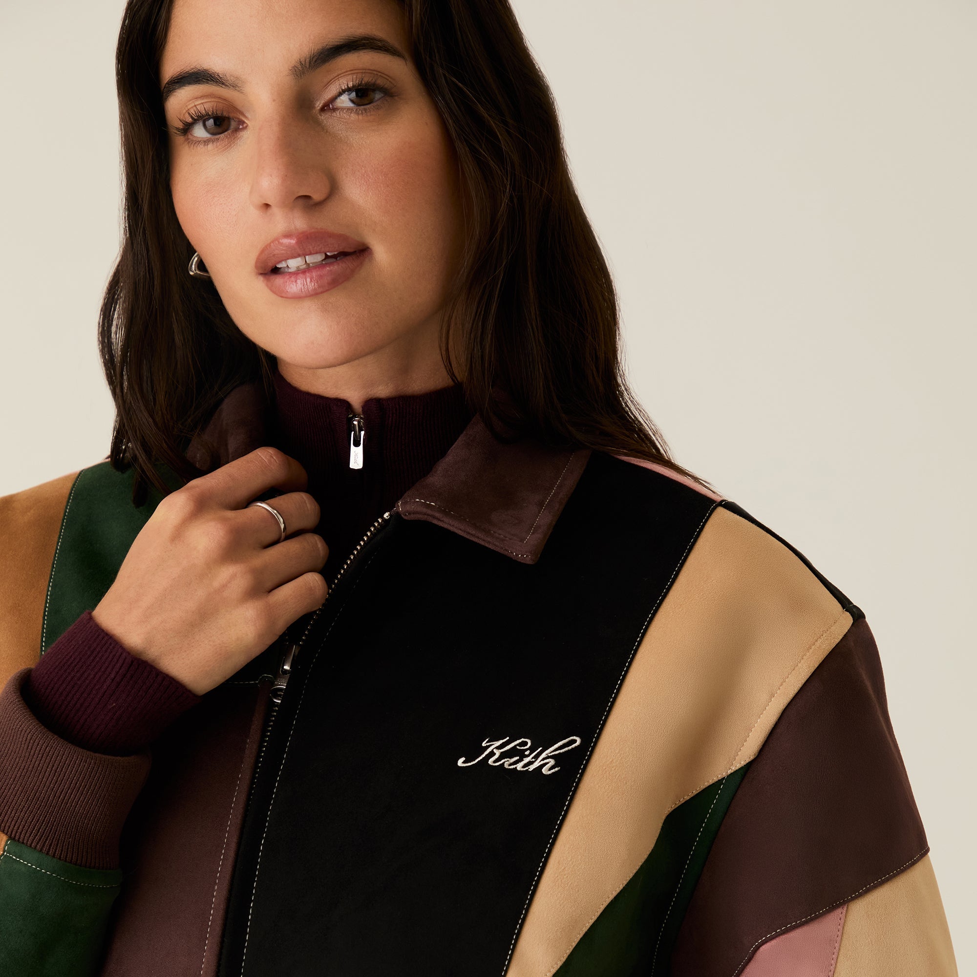 Kith Women Brisa Patchwork Bomber Jacket - Derby – Kith Canada Kith Women Brisa Patchwork Bomber Jacket - Derby – Kith Canada