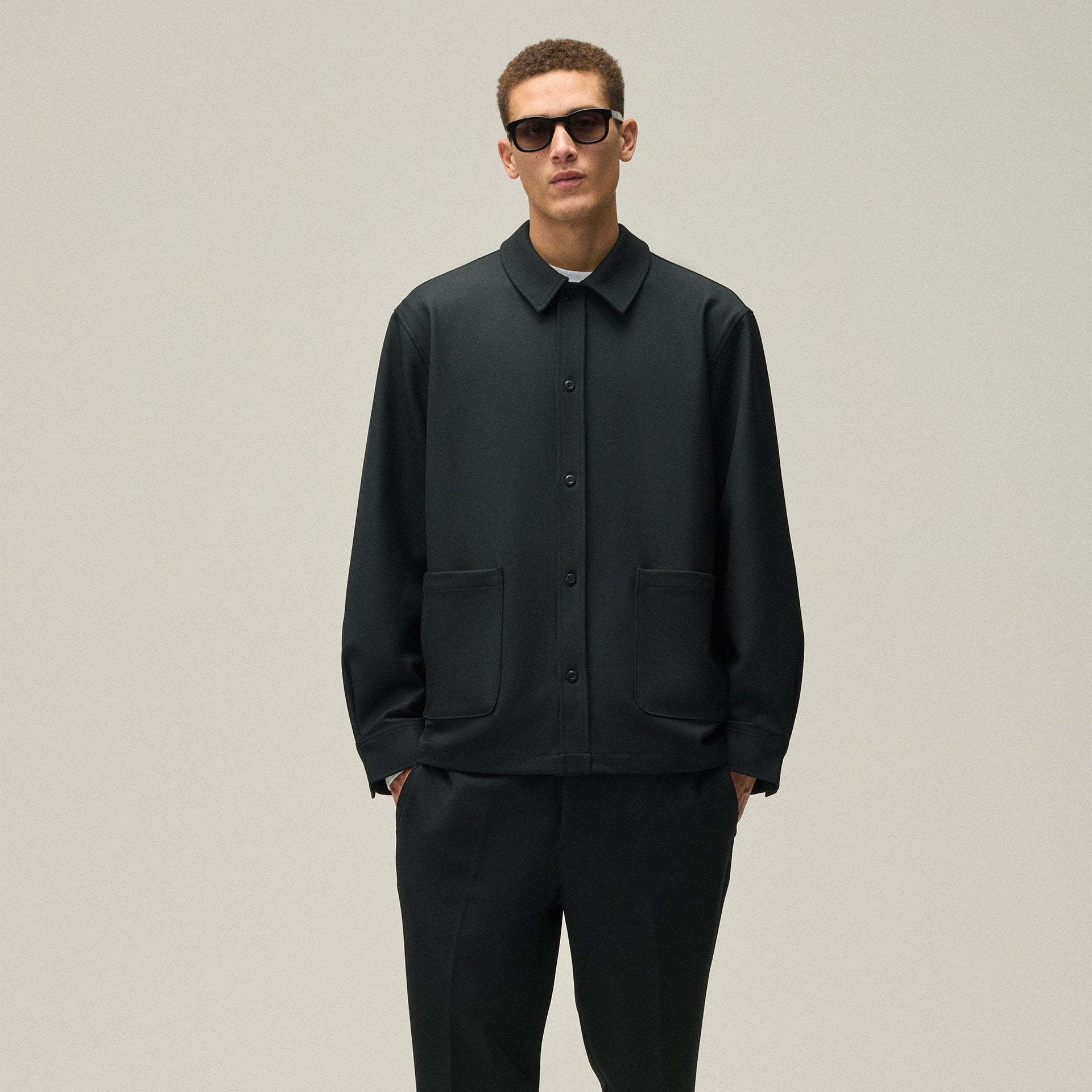 Kith Double Weave Boxy Collared Overshirt in Black