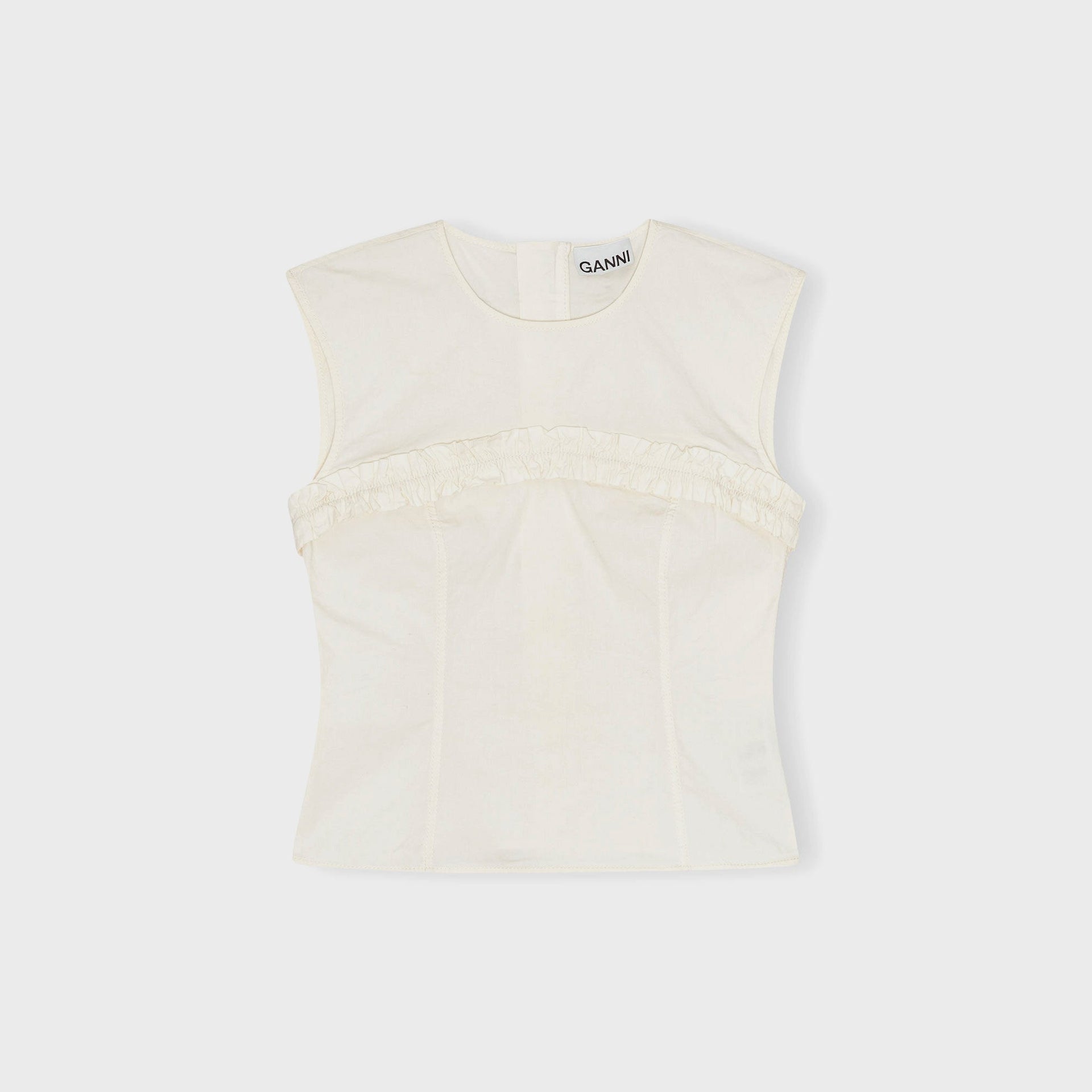 Ganni Washed Stretch Cotton Corset Blouse - Egret